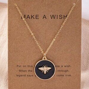 Bumble Bee Charm Necklace Black & Gold Pendent Necklace Make A Wish NWT Adorable